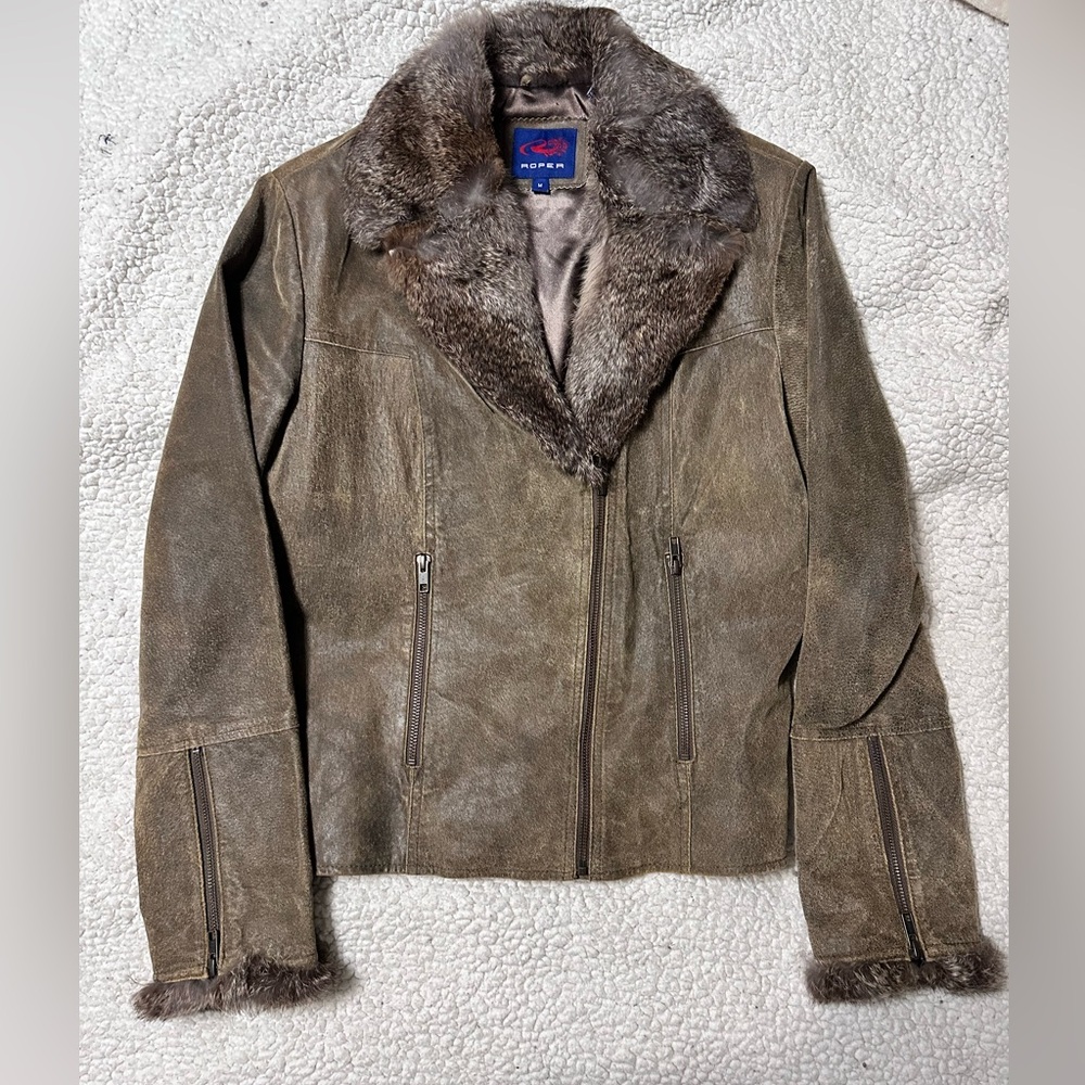 Genuine leather and fur roper jacket
